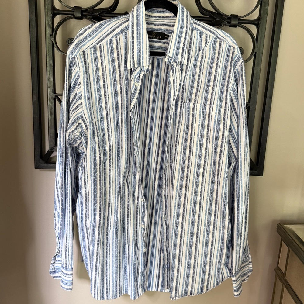 Bugatchi Blue and White Casual Button Down Shirt